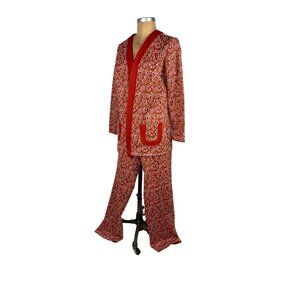 Fantastic Vintage Suit 70s Authentic brick Orange Pairsley Pant Jacket 2 piece s